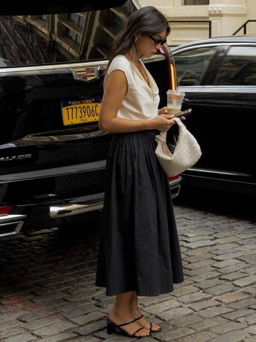 Black Pleated Midi Skirt